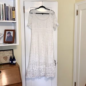 White lacy summer dress with scoop neck